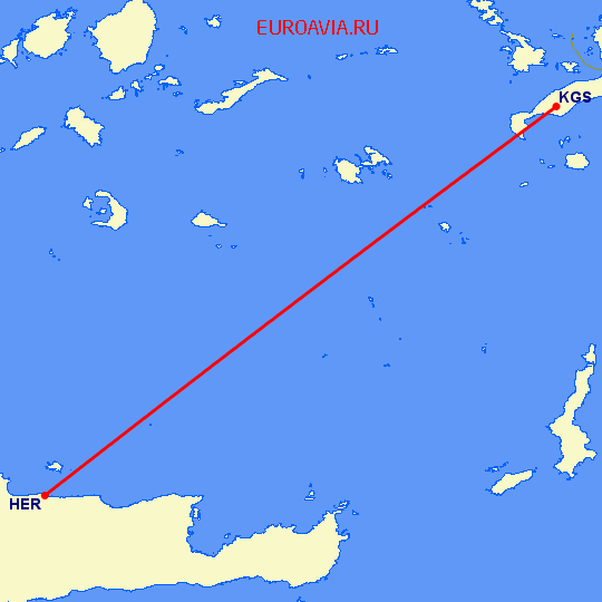перелет Ираклион — Кос на карте
