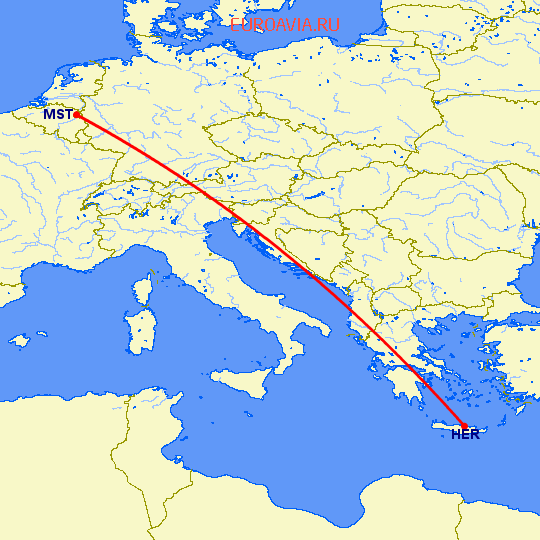 перелет Ираклион — Маастрихт на карте