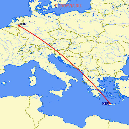 перелет Ираклион — Дюссельдорф на карте