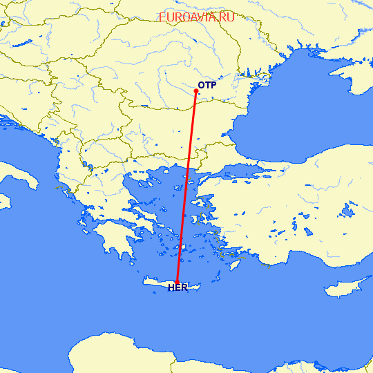 перелет Ираклион — Бухарест на карте