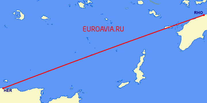 перелет Ираклион — Родос на карте