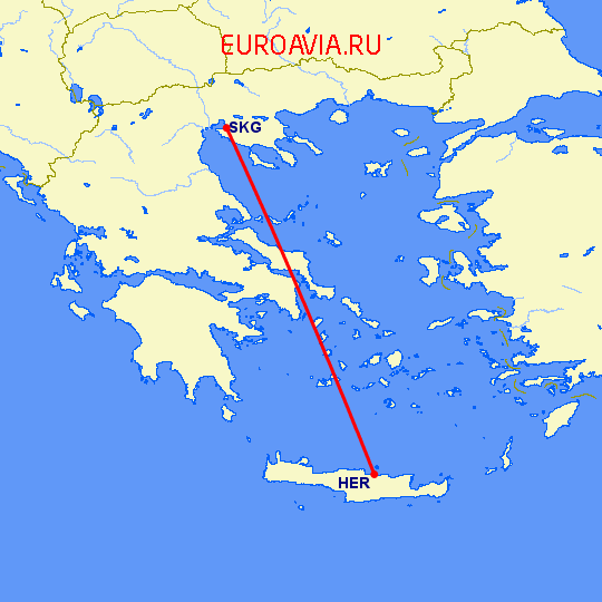 перелет Ираклион — Салоники на карте