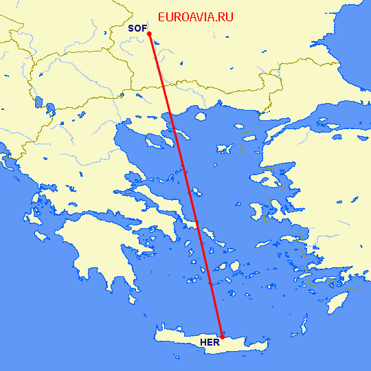 перелет Ираклион — София на карте