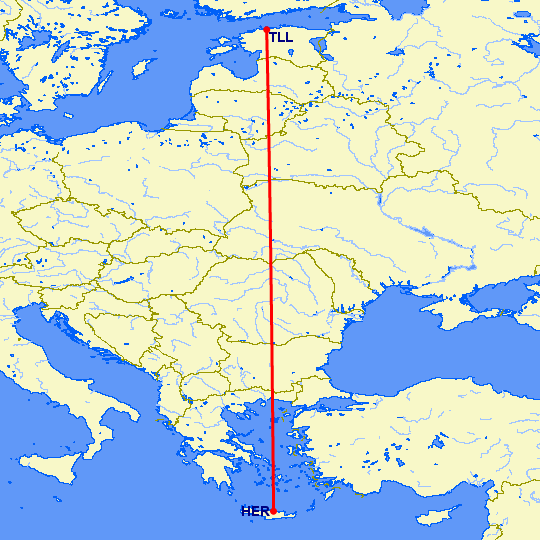 перелет Ираклион — Таллин на карте