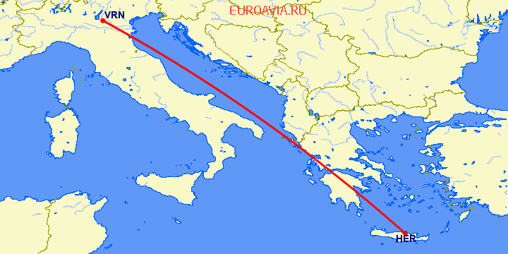 перелет Ираклион — Верона на карте