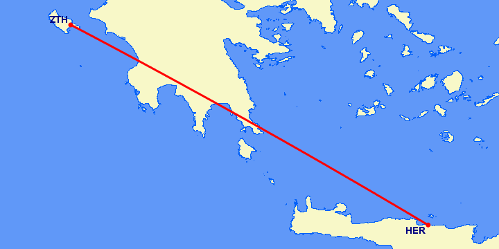 перелет Ираклион — Закинтос на карте