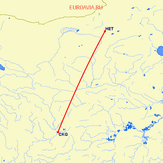 перелет Хоххот — Чонсинь на карте