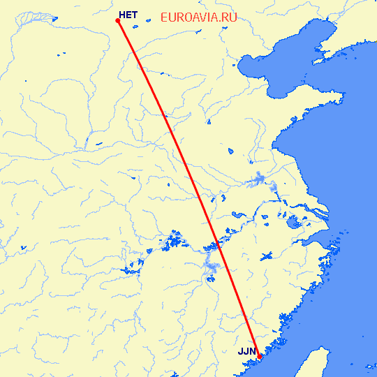 перелет Хоххот — Цзиньян на карте