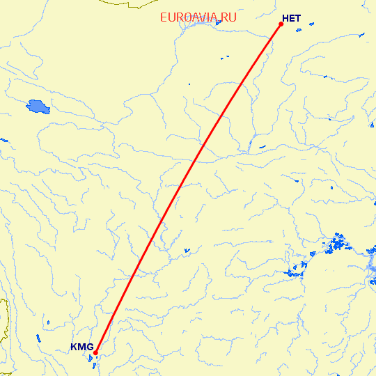 перелет Хоххот — Кунминг на карте