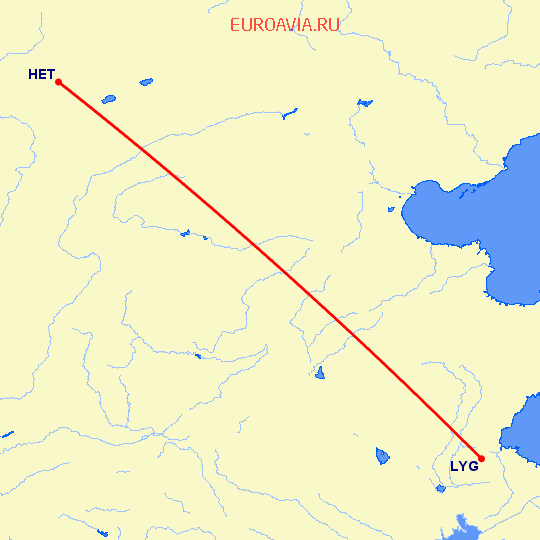 перелет Хоххот — Лианьюнан на карте