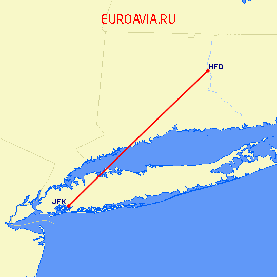 перелет Хартфорд — Нью Йорк на карте