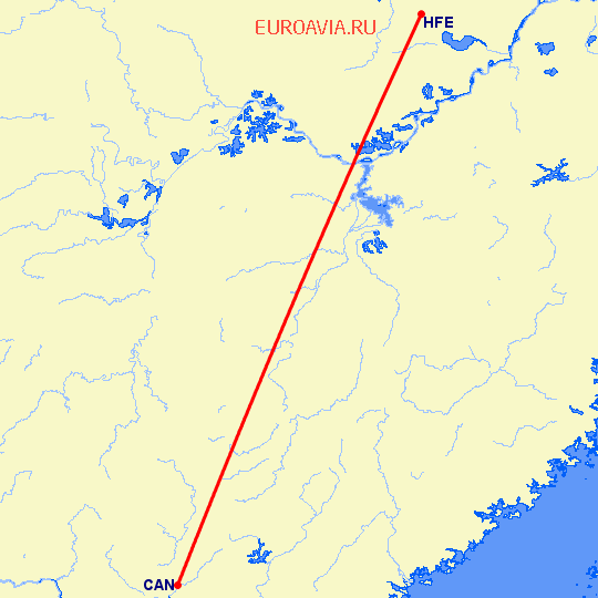 перелет Хефей — Гуанчжоу на карте