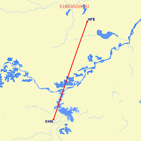 перелет Хефей — Наньчан на карте