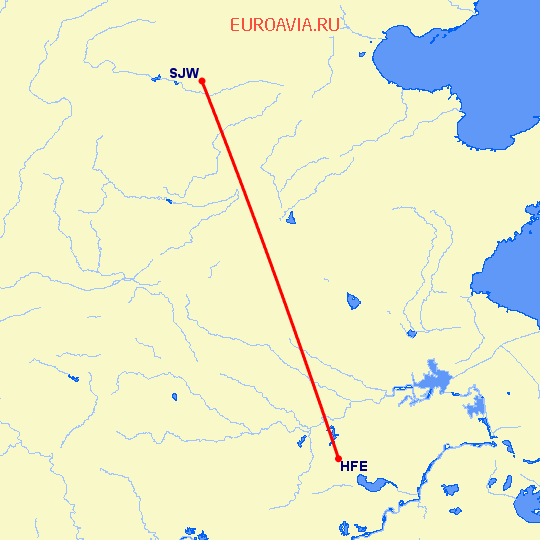 перелет Хефей — Шицзяжун на карте