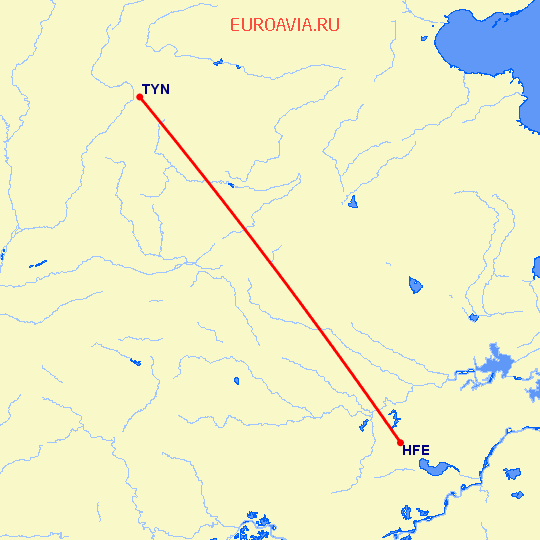 перелет Хефей — Тайюань на карте