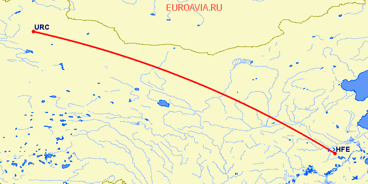 перелет Хефей — Урумги на карте