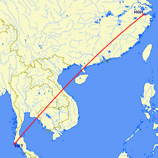 перелет Ханчжоу — Пхукет на карте