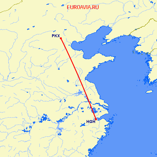 перелет Ханчжоу — Пекин на карте