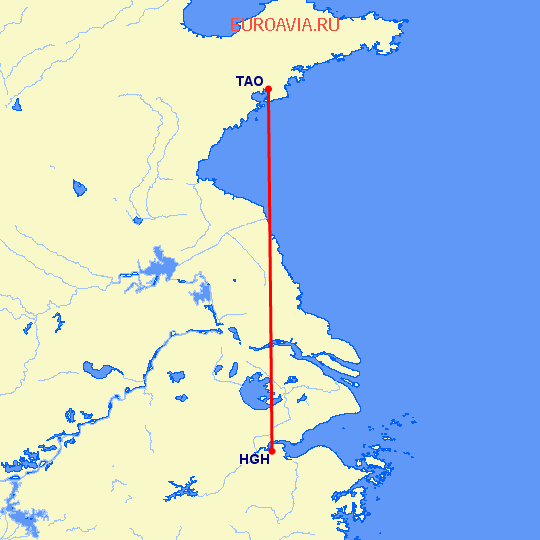 перелет Ханчжоу — Куаньдян на карте