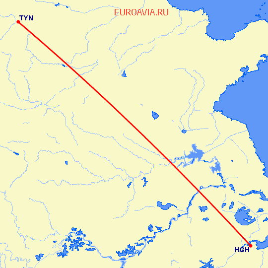 перелет Ханчжоу — Тайюань на карте