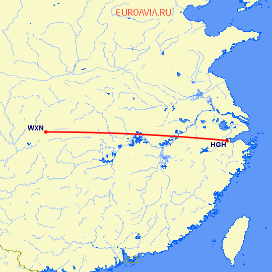 перелет Ханчжоу — Wanxian на карте
