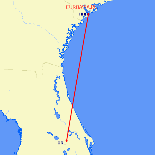 перелет Hilton Head — Орландо на карте