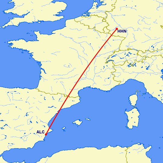 перелет Франкфурт на Майне — Аликанте на карте