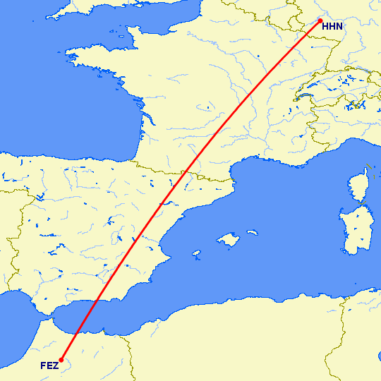 перелет Франкфурт на Майне — Фес на карте