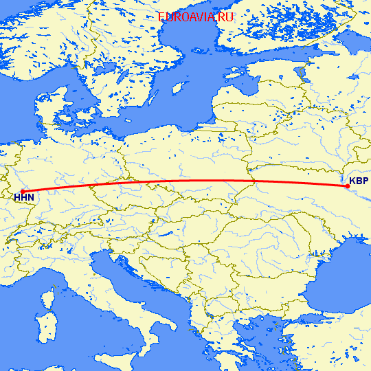 перелет Hahn — Киев на карте