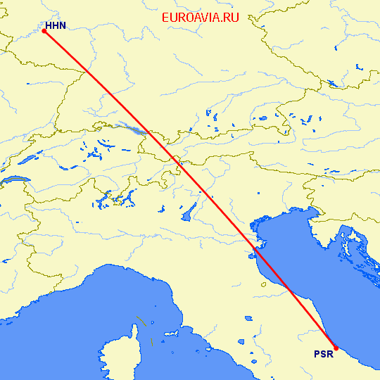 перелет Hahn — Пескара на карте