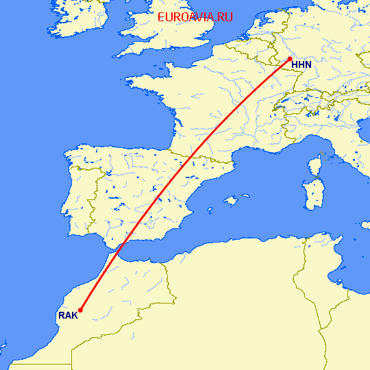перелет Франкфурт на Майне — Марракеш на карте
