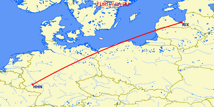 перелет Hahn — Рига на карте