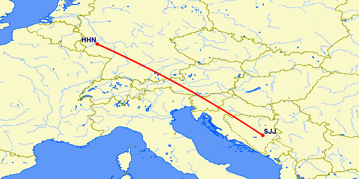 перелет Hahn — Сараево на карте