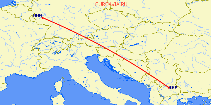 перелет Hahn — Скопье на карте