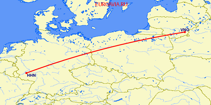 перелет Hahn — Вильнюс на карте