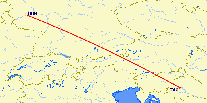 перелет Hahn — Загреб на карте