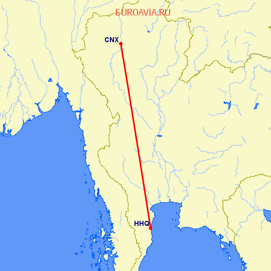 перелет Хуа Хин — Чианг Май на карте