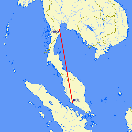 перелет Хуа Хин — Куала Лумпур на карте