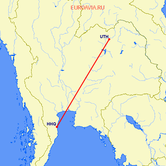 перелет Хуа Хин — Удон Тхани на карте