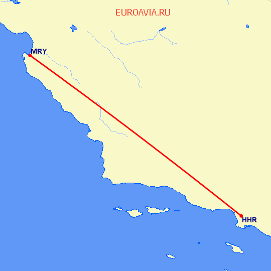 перелет Hawthorne — Монтерей на карте