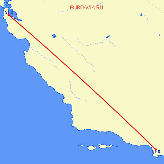 перелет Hawthorne — Сан Франциско на карте