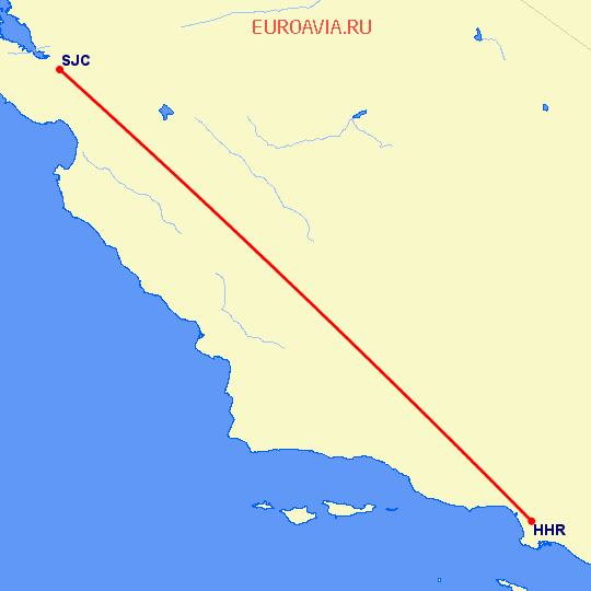 перелет Hawthorne — Сан Хосе на карте