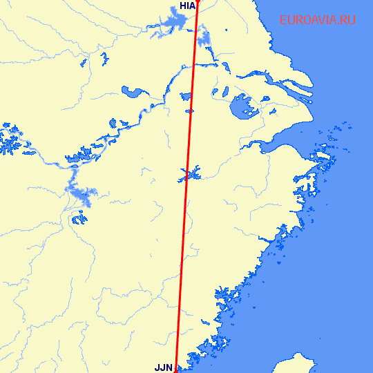 перелет Хуайань — Цзиньян на карте