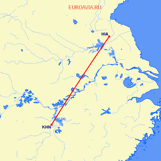 перелет Хуайань — Наньчан на карте