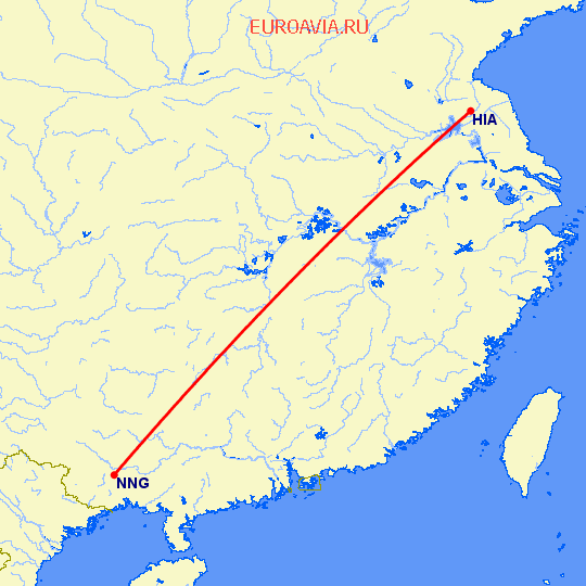 перелет Хуайань — Наньнин на карте