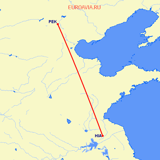 перелет Хуайань — Пекин на карте