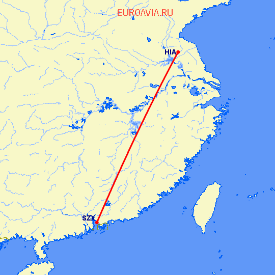 перелет Хуайань — Шэньчжэнь на карте