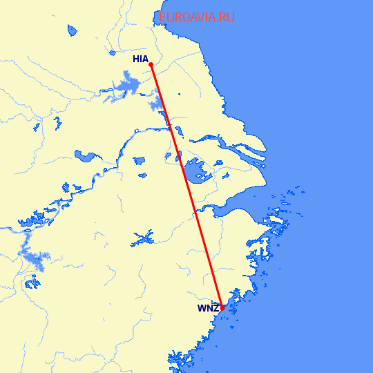 перелет Хуайань — Венчжоу на карте