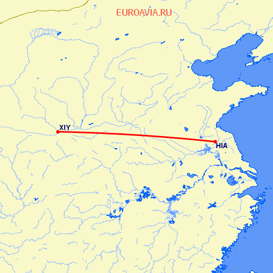 перелет Хуайань — Синьян на карте