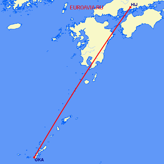 перелет Хиросима — Окинава на карте